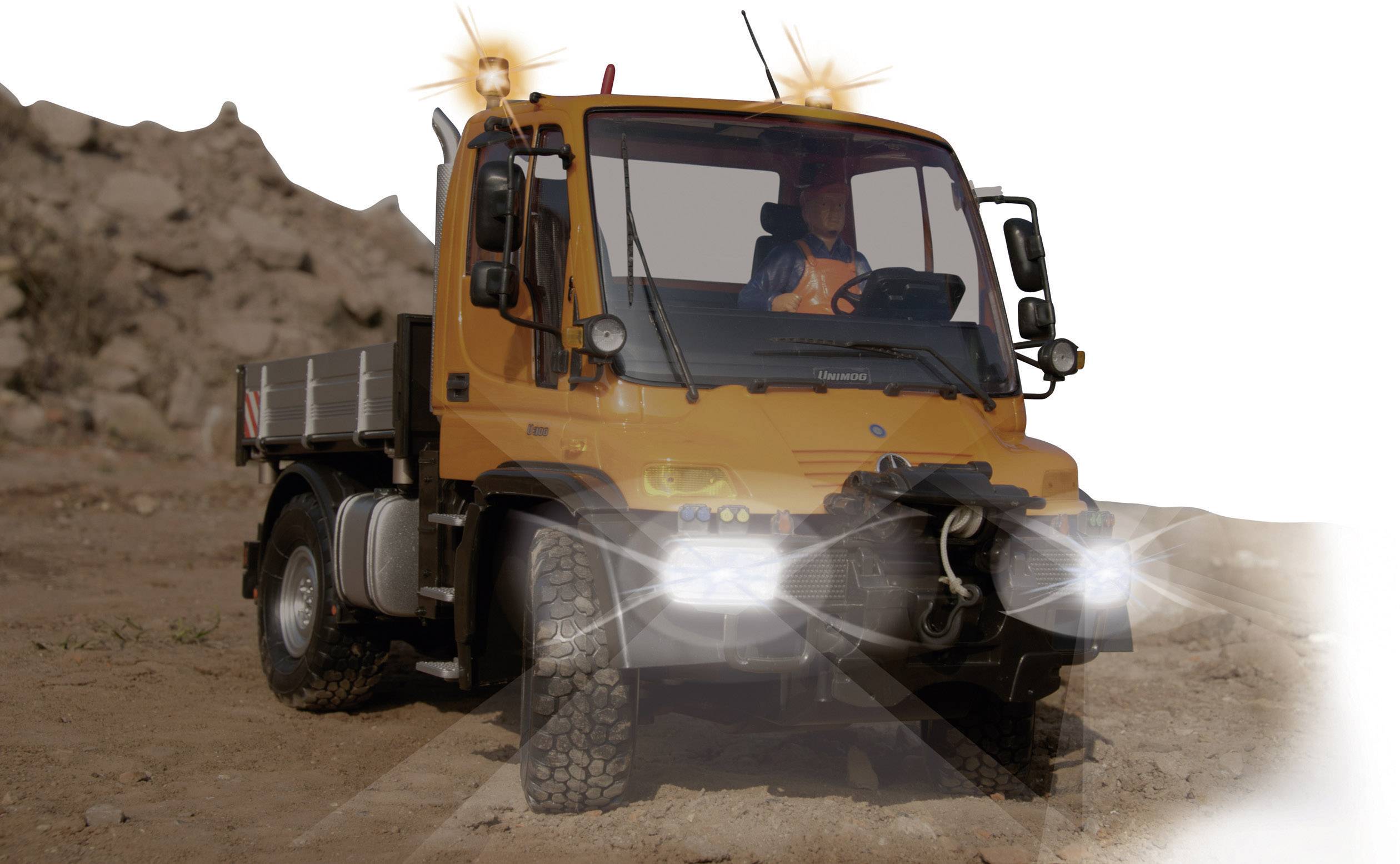 Carson Modellsport Unimog Mercedes Benz U300 Bauhof 1:12 RC Einsteiger Funktionsmodell Baufahrzeug inkl. Akku, Ladegerät und