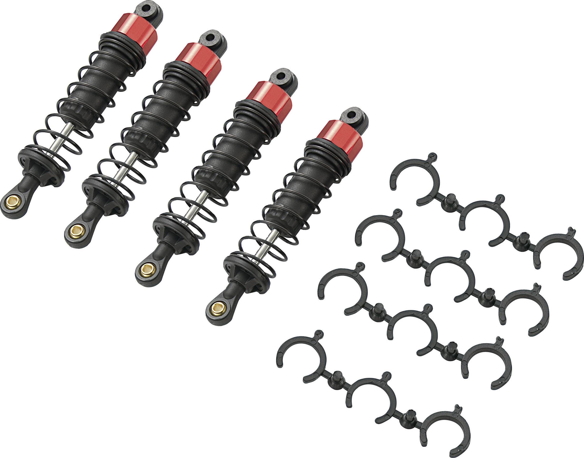 Reely 1:10 Aluminium-Öldruckstoßdämpfer Rot (metallic) mit Federn Schwarz 80mm 4St.