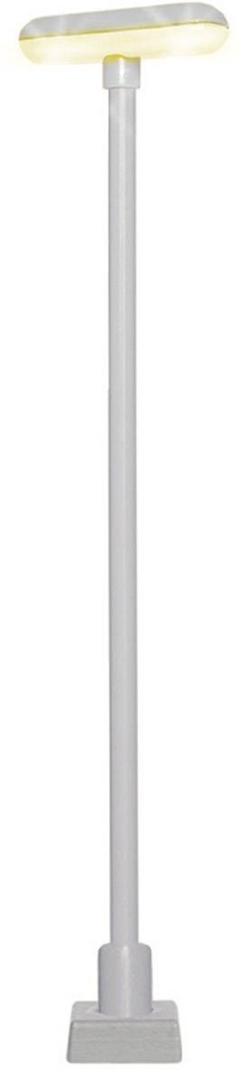 Stehlampe in schlichtem, modernem Design mit länglichem, horizontal angeordnetem Lampenschirm und geradem, schlanken Ständer.