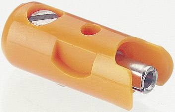 Ein orangefarbener Anspitzer mit Metallklinge, liegend auf einer weißen Oberfläche.