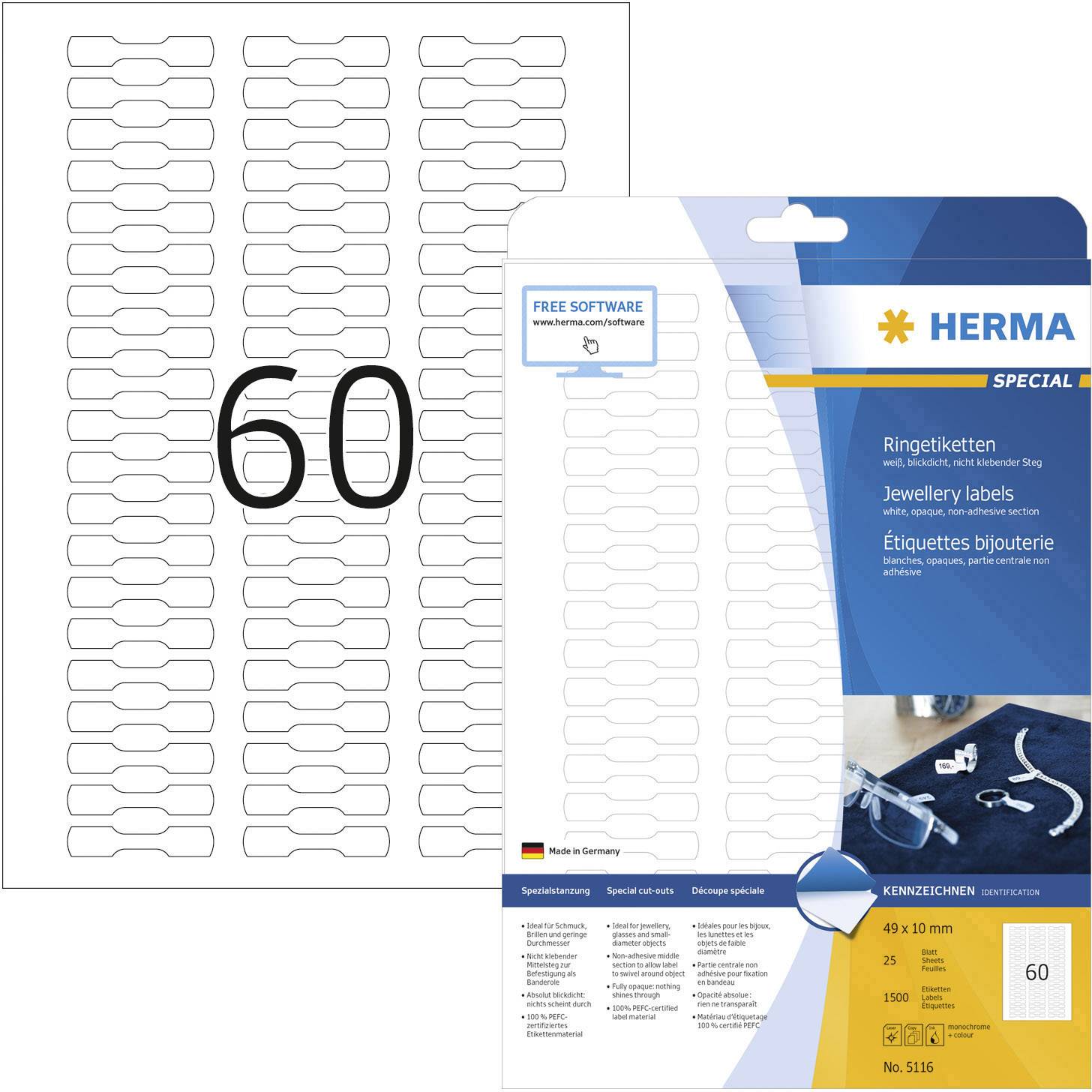 Herma 5116 Ring-Etiketten 49 x 10 mm Papier Weiß 1500 St. Permanent haftend Tintenstrahldrucker, Laserdrucker, Farblaserdrucker, Kopierer