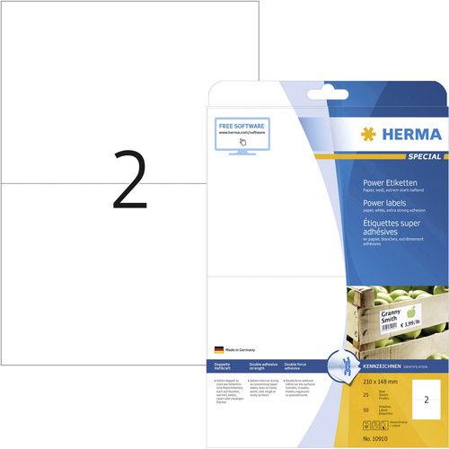 Herma 10910 Kraftkleber-Etiketten 210 x 148mm Papier Weiß 50 St. Permanent haftend Tintenstrahldrucker, Laserdrucker