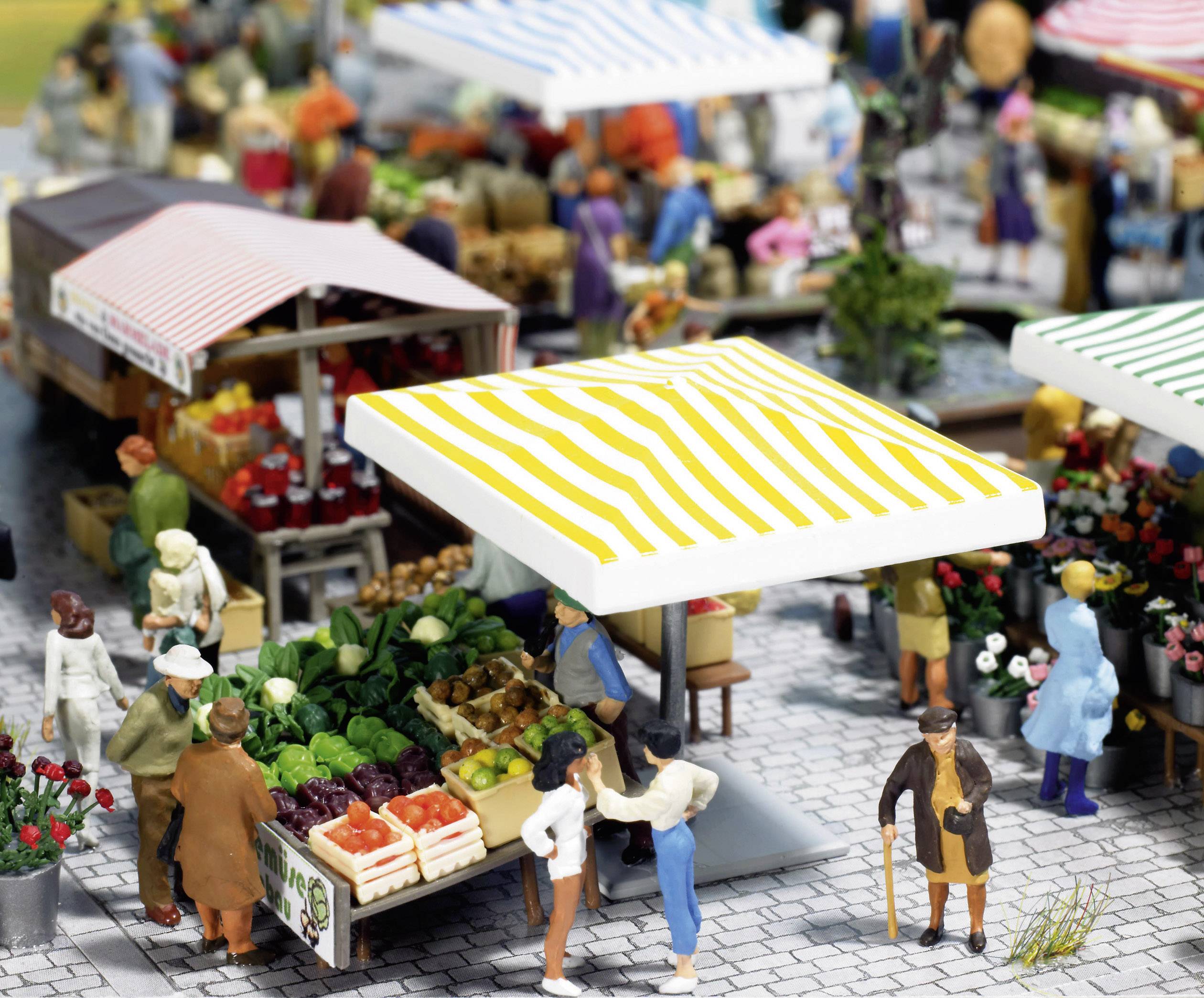 Busch 1071 H0 Marktstand Obst, Gemüse, Honig Bausatz, Bemalt