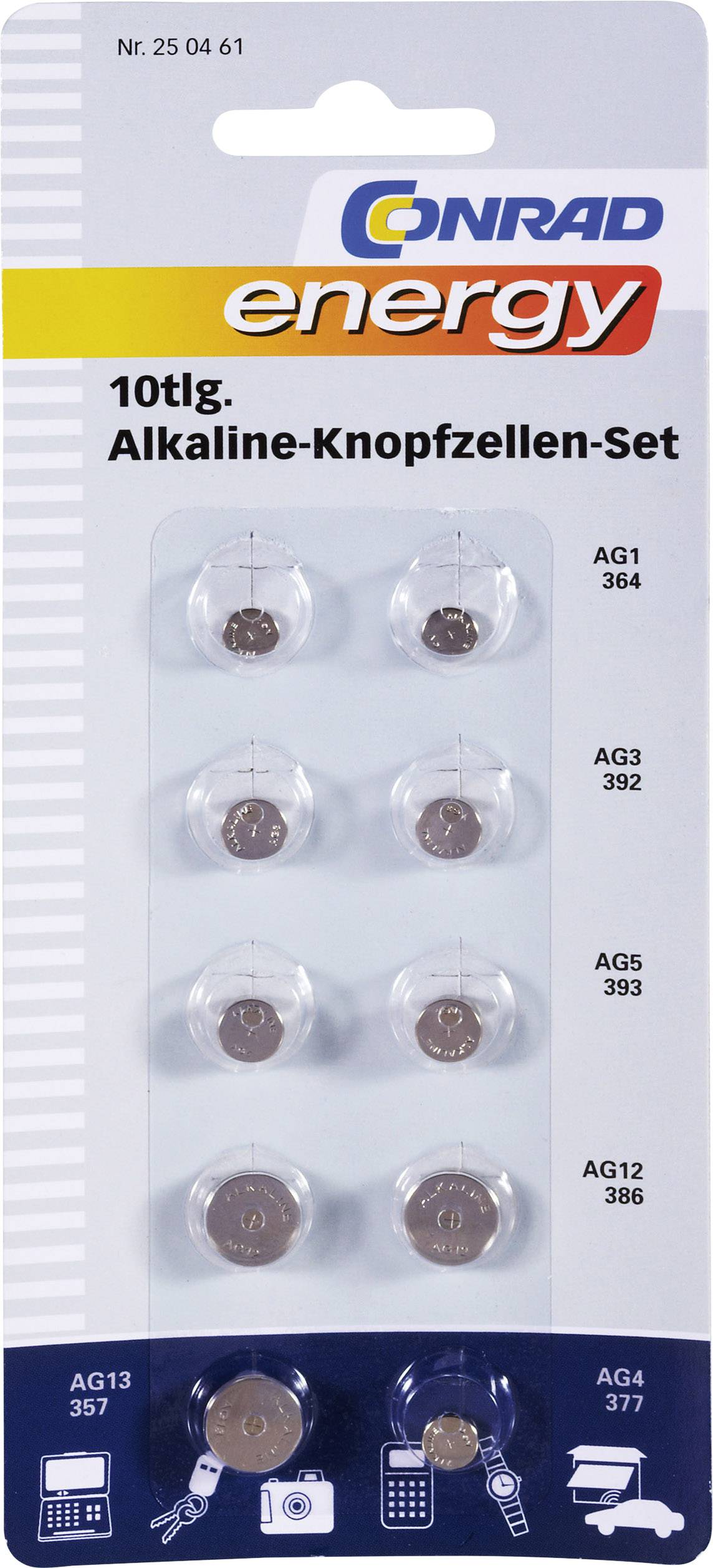 Conrad energy Knopfzellen-Set Je 2x AG1, AG3, AG5, AG12, sowie je 1x AG13, AG4