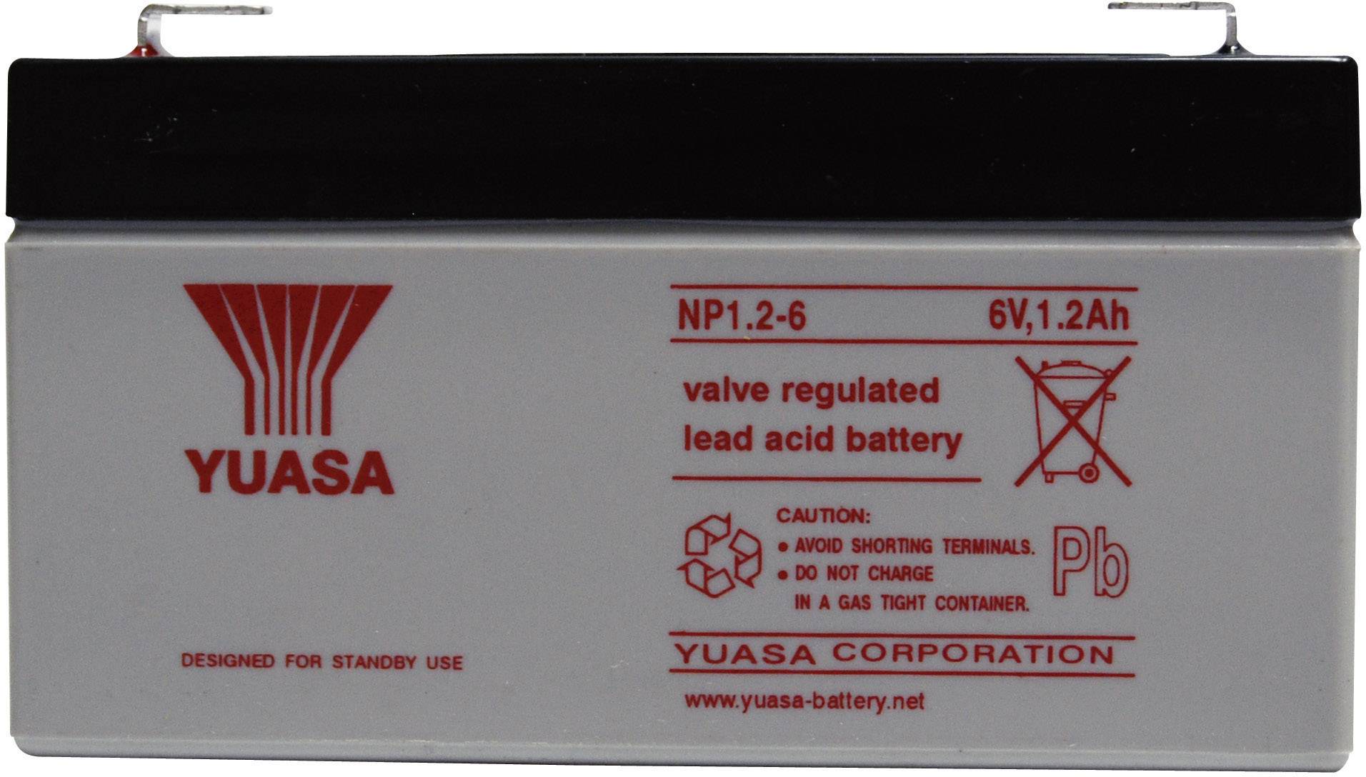 Yuasa NP1.2-6 NP1.2-6 Bleiakku 6 V 1.2 Ah Blei-Vlies (AGM) (B x H x T) 97 x 55 x 25 mm Flachstecker