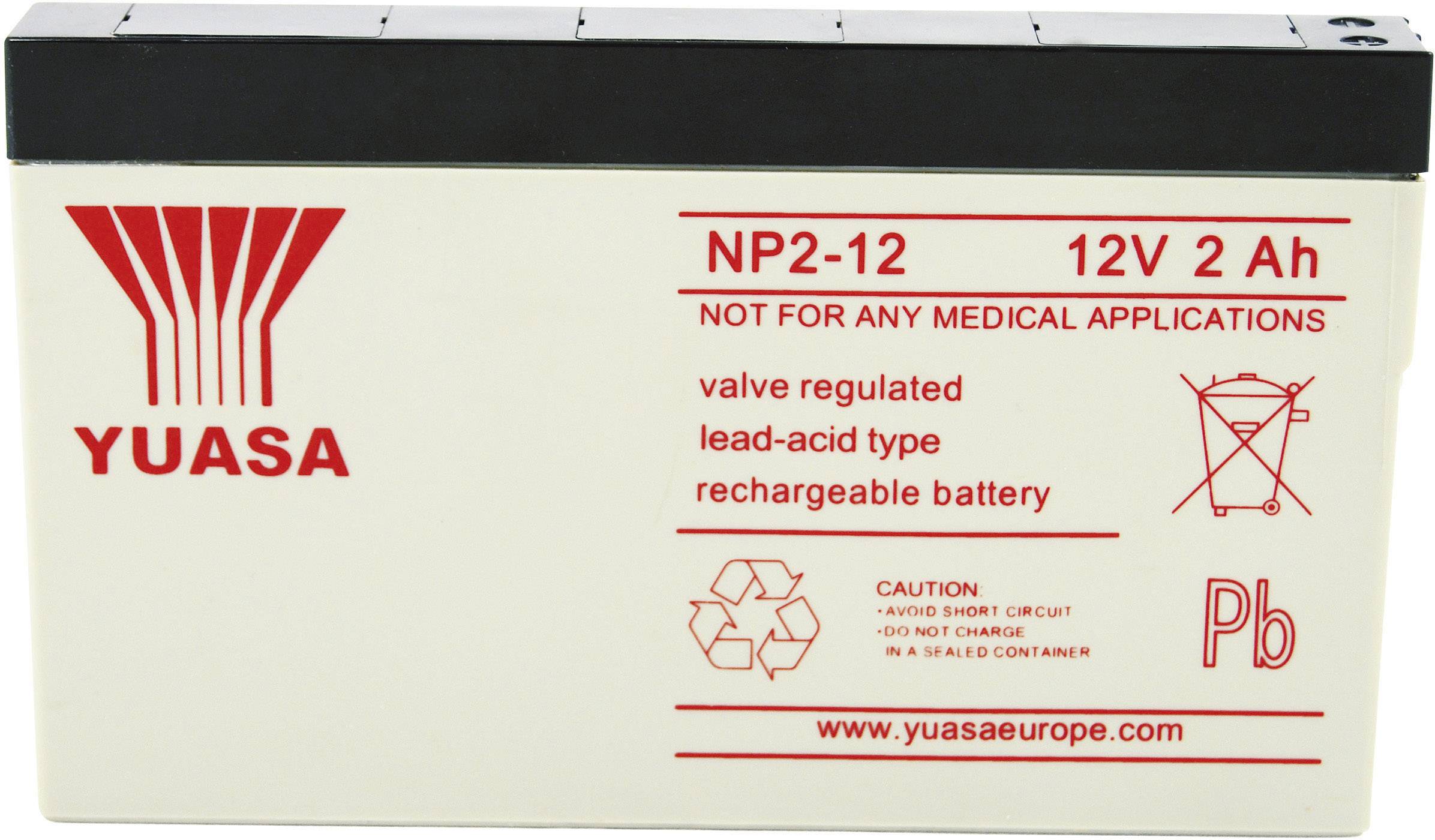 Yuasa NP2-12 NP2-12 Bleiakku 12 V 2 Ah Blei-Vlies (AGM) (B x H x T) 150 x 89 x 20 mm Flachstecker 4.8 mm Wartungsfrei