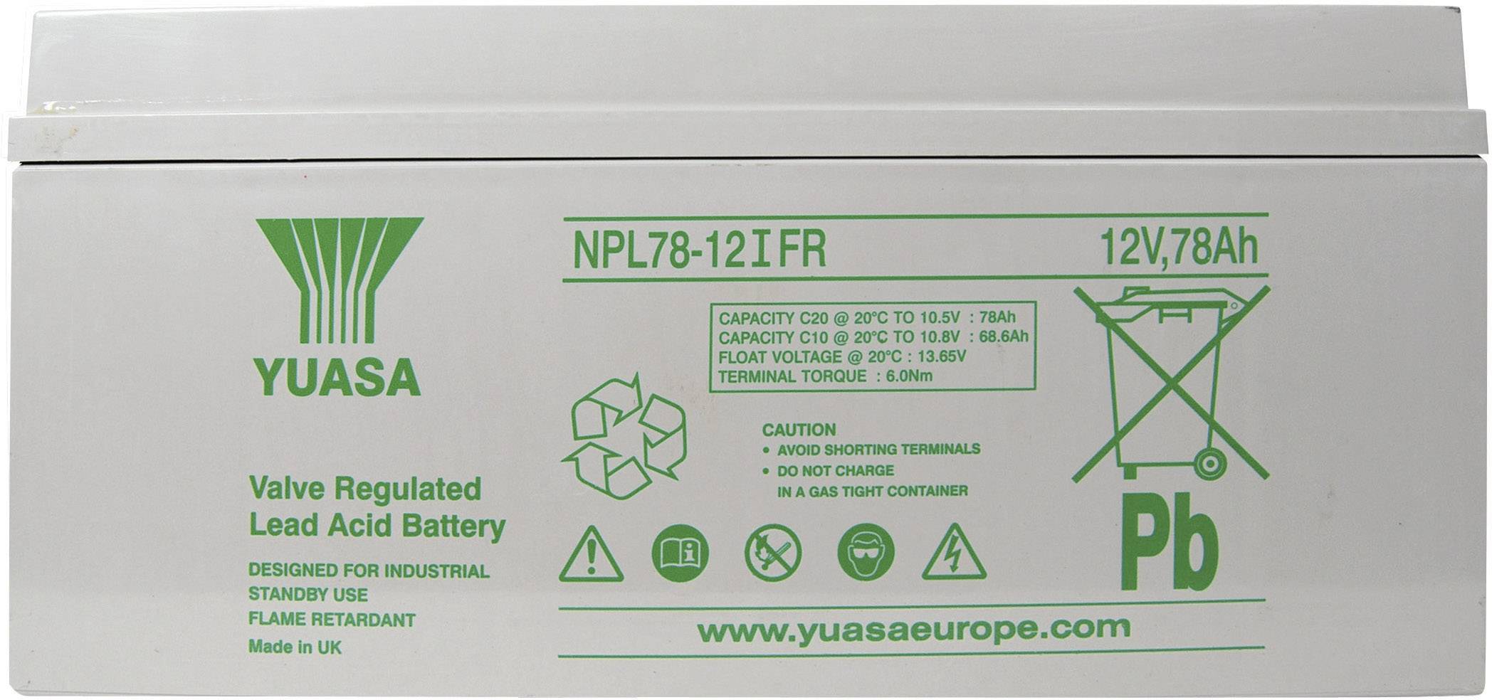 Yuasa NPL78-12 YUANPL78-12IFR Bleiakku 12V 78Ah Blei-Vlies (AGM) (B x H x T) 380 x 174 x 166mm M8-Schraubanschluss Wartungsfrei