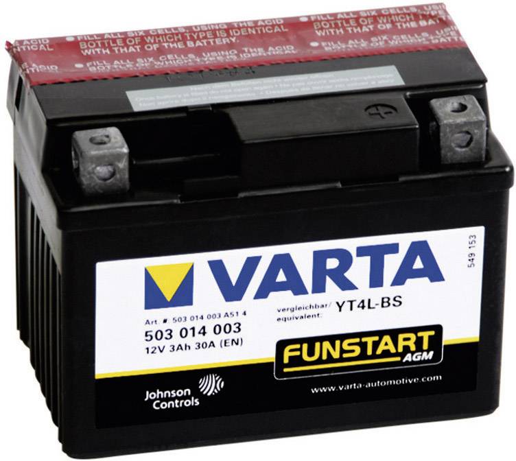 Varta YT4L-4, YT4L-BS Motorradbatterie 12 V 3 Ah ETN 503014003 Poltyp: Y5