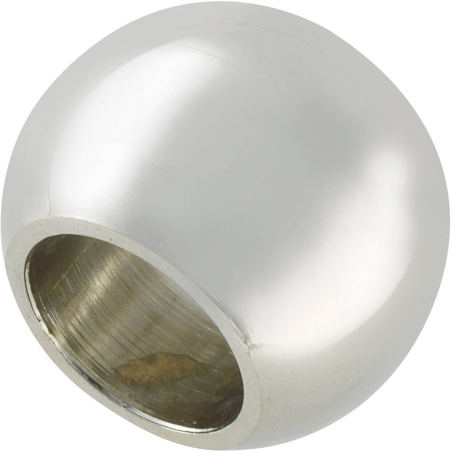 Metallkugel mit Loch in der Mitte, zeigt glatte, silbrige Oberfläche.