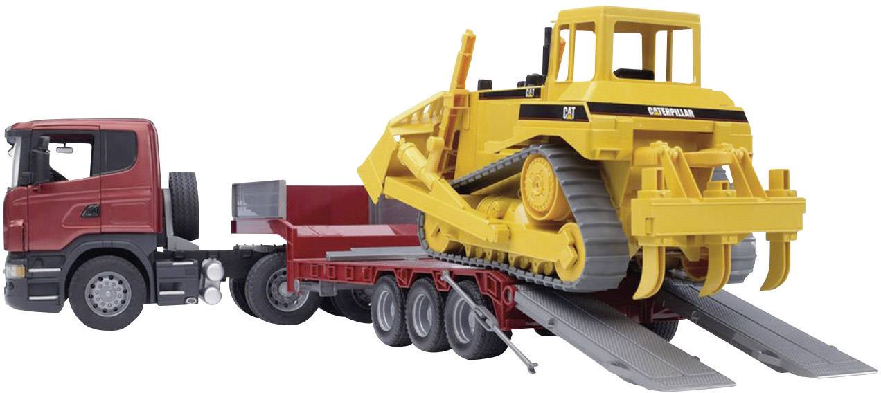 Scania R-Serie LKW mit Tieflader und CAT Bulldozer