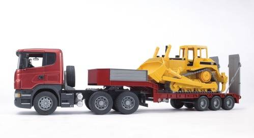 Bruder Scania R-Serie LKW mit Tieflader und CAT Bulldozer 3555