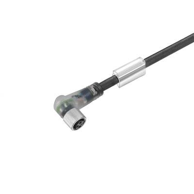 Schwarzes Kabel mit silberfarbenem Metallanschluss und transparentem Knickschutz, geeignet für industrielle Anwendungen.