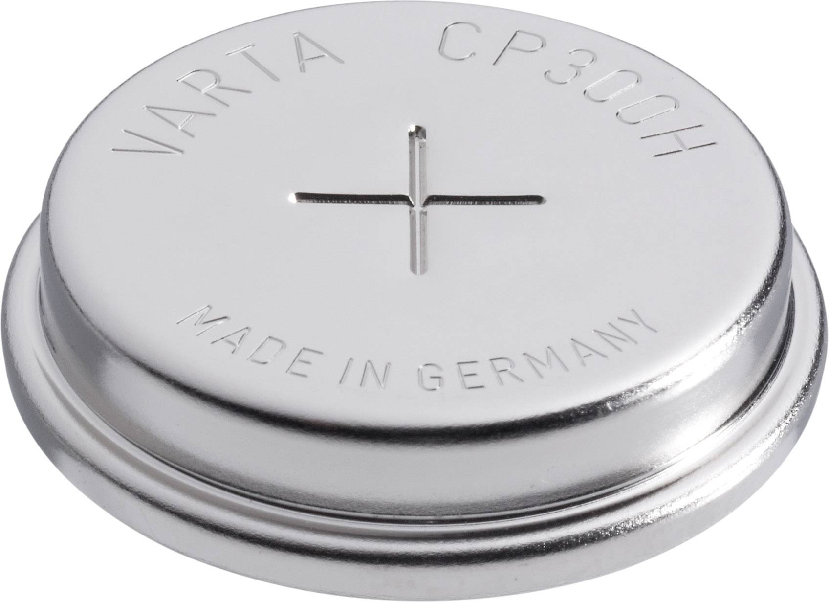 Runde Knopfzellenbatterie mit Aufschrift 'VARTA CP300H' und 'MADE IN GERMANY'.
