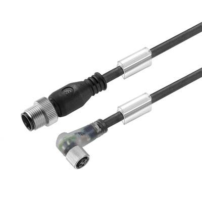 Zwei Kabel mit Steckverbindungen. Das obere Kabel hat einen geraden Stecker, das untere einen abgewinkelten Stecker.