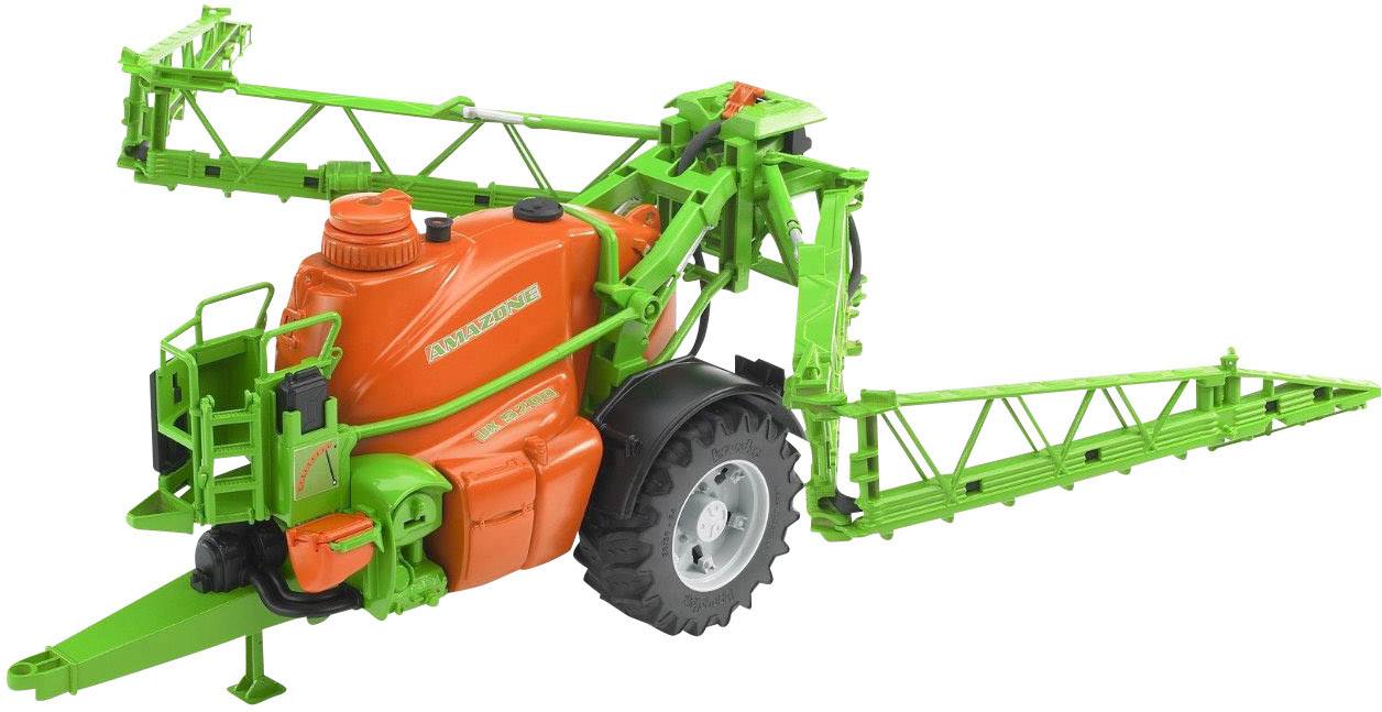 Grüne landwirtschaftliche Sprühmaschine mit orangenem Tank und ausgeklappten Sprüharmen, bereit zur Feldbewässerung.