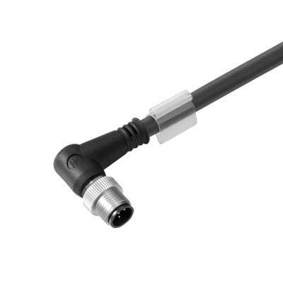Rechteck-Steckverbinder mit L-förmigem Design, schwarzem Kabel und grauem Anschluss. Geeignet für elektronische Verbindungen.