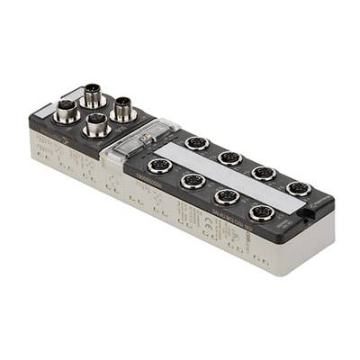 Ein rechteckiges, elektronisches Modul mit mehreren runden Anschlüssen oben. Es scheint für industrielle Anwendungen geeignet zu sein.