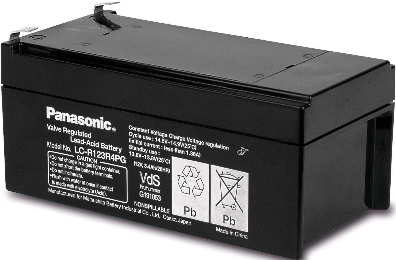Panasonic 12 V 3,4 Ah LC-R123R4PG Bleiakku 12 V 3.4 Ah Blei-Vlies (AGM) (B x H x T) 134 x 60 x 67 mm Flachstecker 4.8 mm VDS-Zertifizierung