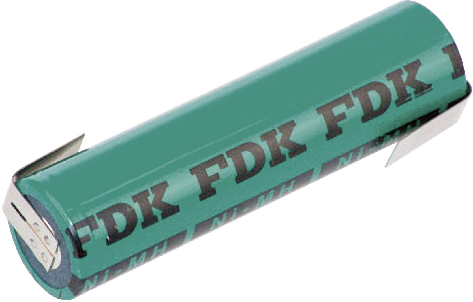 Eine grüne Batterie mit der Aufschrift 'FDK', zylindrisch geformt, mit Metallkontakten auf beiden Seiten.