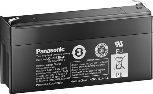 Panasonic 6V 3,4Ah LC-R063R4P Bleiakku 6V 3.4Ah Blei-Vlies (AGM) (B x H x T) 134 x 60 x 34mm Flachst