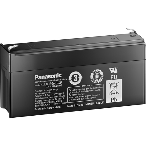 Batterie au plomb 6 V 3.4 Ah Panasonic 6 V 3,4 Ah plomb (AGM) (l x H x P) 134 x 60 x 34 mm cosses plates 4,8 mm sans entretien