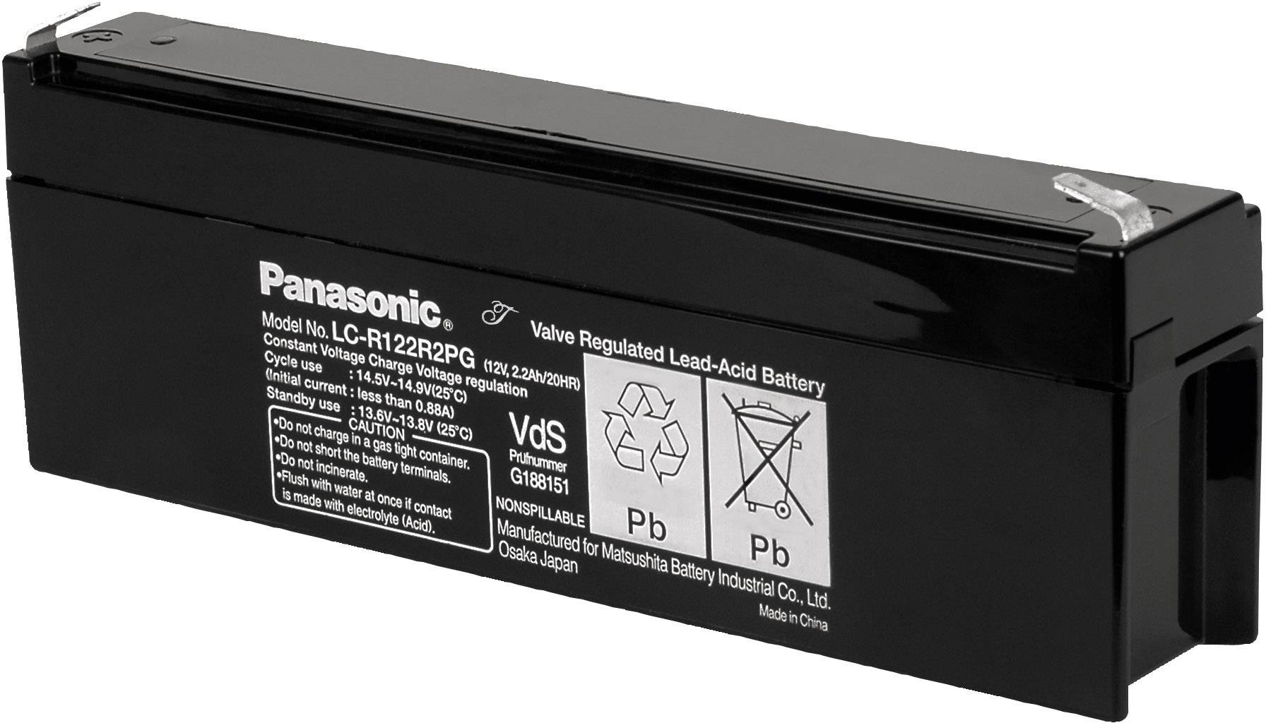 Panasonic 12V 2,2Ah LC-R122R2PG Bleiakku 12V 2.2Ah Blei-Vlies (AGM) (B x H x T) 177 x 60 x 34mm Flachstecker 4.8mm