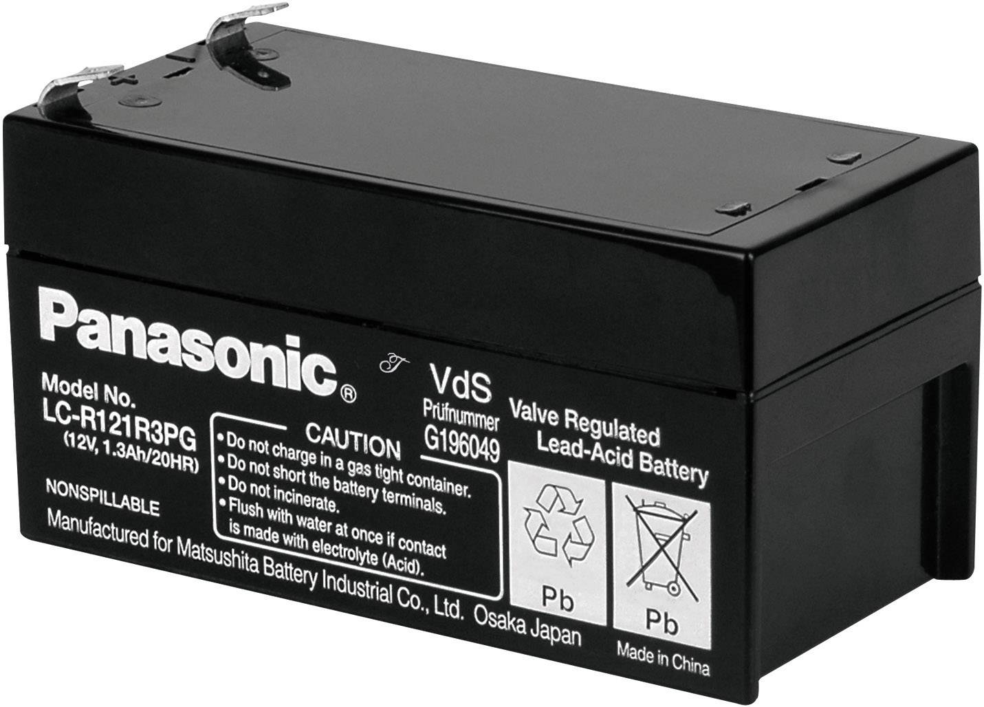 Panasonic 12 V 1,3 Ah LC-R121R3PG Bleiakku 12 V 1.3 Ah Blei-Vlies (AGM) (B x H x T) 97 x 50 x 48 mm Flachstecker 4.8 mm VDS-Zertifizierung