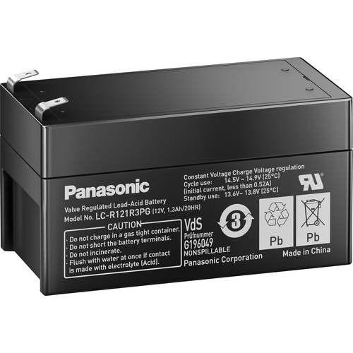 Panasonic 12V 1,3Ah LC-R121R3PG Bleiakku 12V 1.3Ah Blei-Vlies (AGM) (B x H x T) 97 x 50 x 48mm Flachstecker 4.8mm