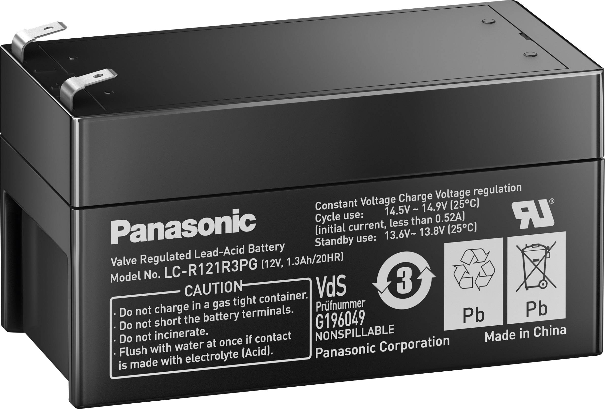 Panasonic 12V 1,3Ah LC-R121R3PG Bleiakku 12V 1.3Ah Blei-Vlies (AGM) (B x H x T) 97 x 50 x 48mm Flachstecker 4.8mm