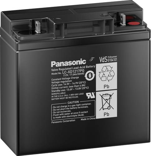 Panasonic 12V 17Ah LC-XD1217PG Bleiakku 12V 17Ah Blei-Vlies (AGM) (B x H x T) 181 x 167 x 76mm M5-Sc
