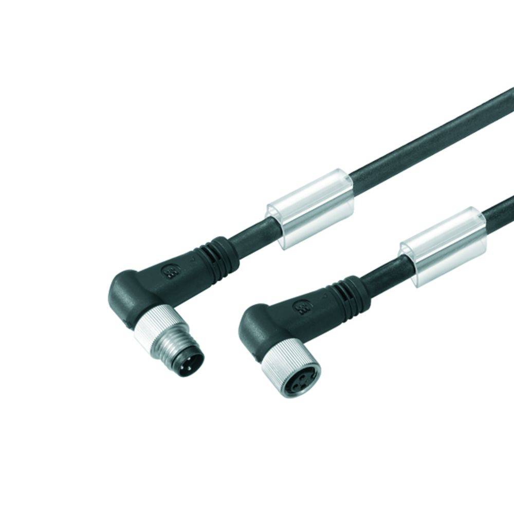 Ein schwarzes, gewinkeltes Kabel mit zwei Steckverbindern, geeignet für den Anschluss von elektrischen oder elektronischen Geräten.