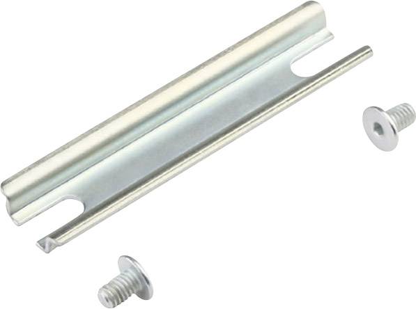 Metallschiene mit zwei Schrauben, wahrscheinlich Teil eines Montage- oder Befestigungssystems.