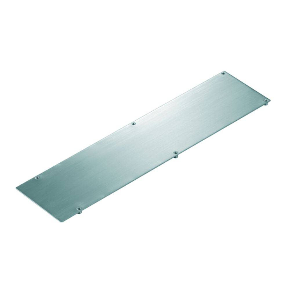 Metallische Abdeckplatte, rechteckig, glatt, silberfarben, mit mehreren Schraubenlöchern an den Kanten. Geeignet für Abdeckungszwecke.