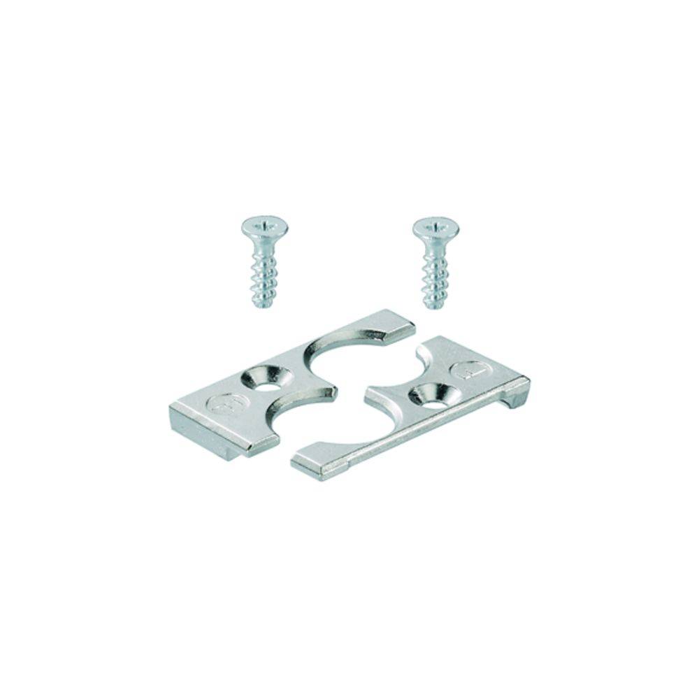 Metallklammer mit zwei Schrauben, wahrscheinlich zur Verbindung oder Befestigung von Teilen.