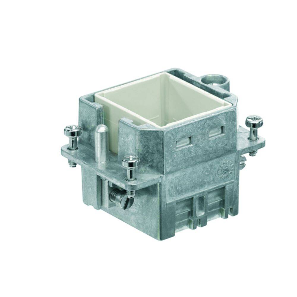 Metallgehäuse für Steckverbinder, rechteckige Form, vier Befestigungsschrauben, Platz für Einsatzmodule, industriellen Einsatz.