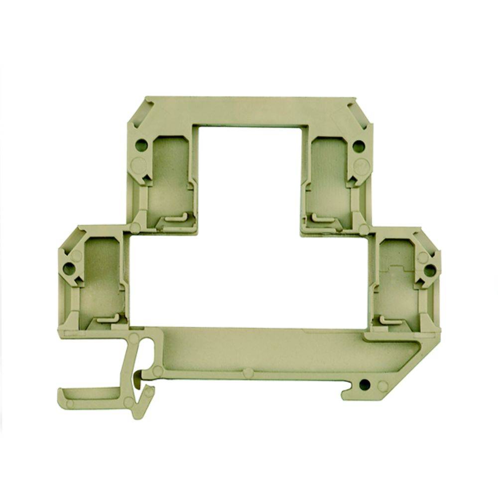 Kunststoffrahmen in Form eines umgedrehten T, möglicherweise Teil eines Halterungssystems oder Gehäuses, beige Farbe.