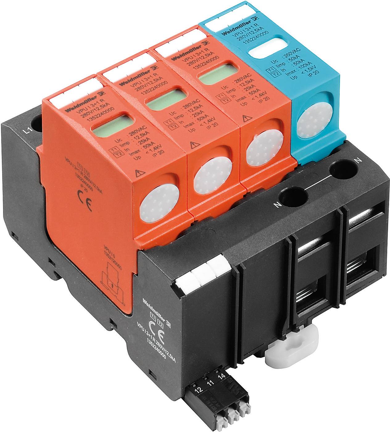 Weidmüller 1352240000 VPU I 3+1R 280V/12,5kA Überspannungsschutz-Ableiter Überspannungsschutz für
