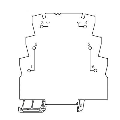 Schematische Darstellung einer elektrischen Anschlussklemme mit nummerierten Kontaktpunkten für den Schaltplan.