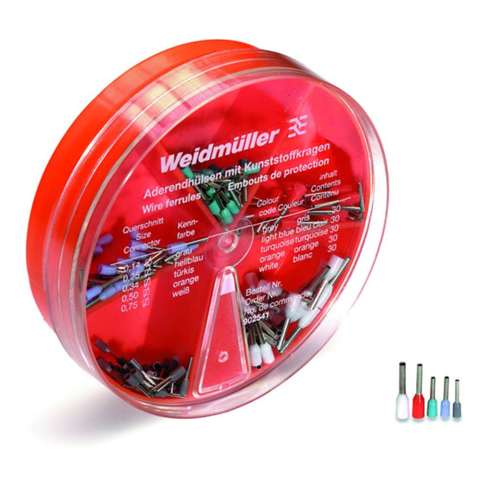Weidmüller 9025410000 Aderendhülsen-Sortiment 0.14 mm², 0.25 mm², 0.34 mm², 0.5 mm², 0.75mm² Teilisoliert Grau, Hellblau, Türkis