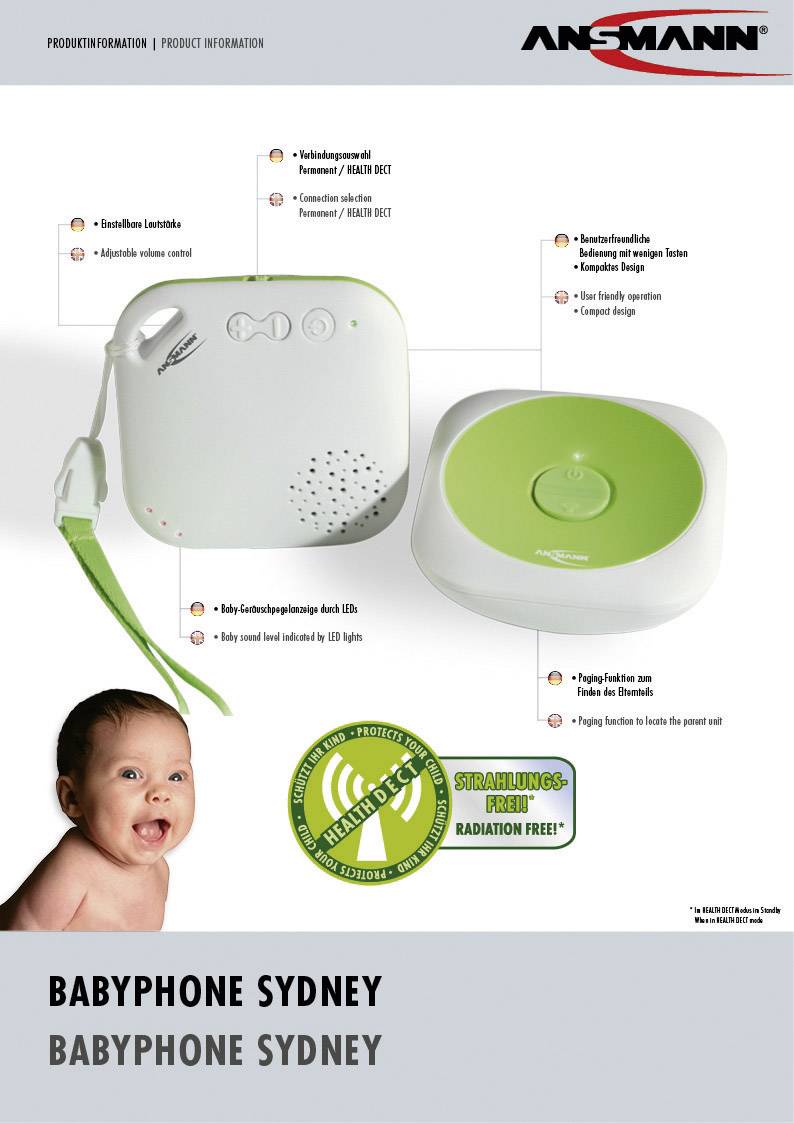 Ansmann BabyPhone Sydney 1800-0025-510 Babyphone Digital 1.9 GHz
