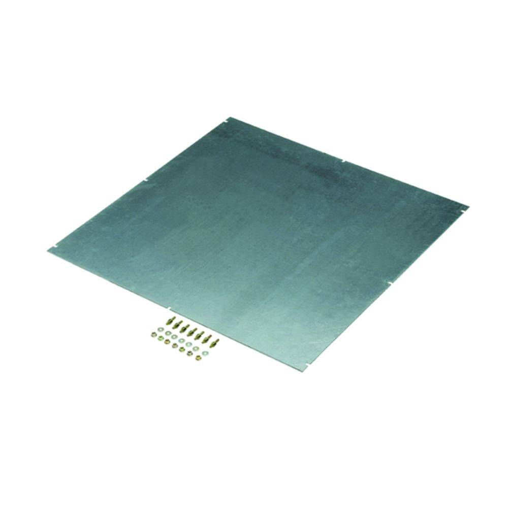 Metallplatte mit quadratischer Form, darunter kleine Metallteile. Eignung für industrielle oder technische Anwendungen.