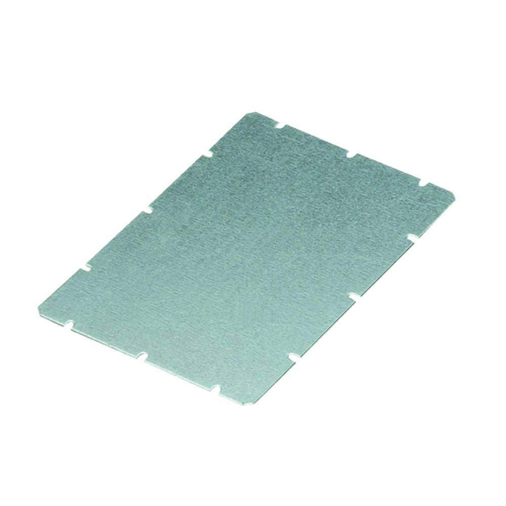 Ein rechteckiges, silbernes Metallblech mit Kerben an den Seiten liegt flach. Geeignet für DIY-Projekte oder Reparaturen.