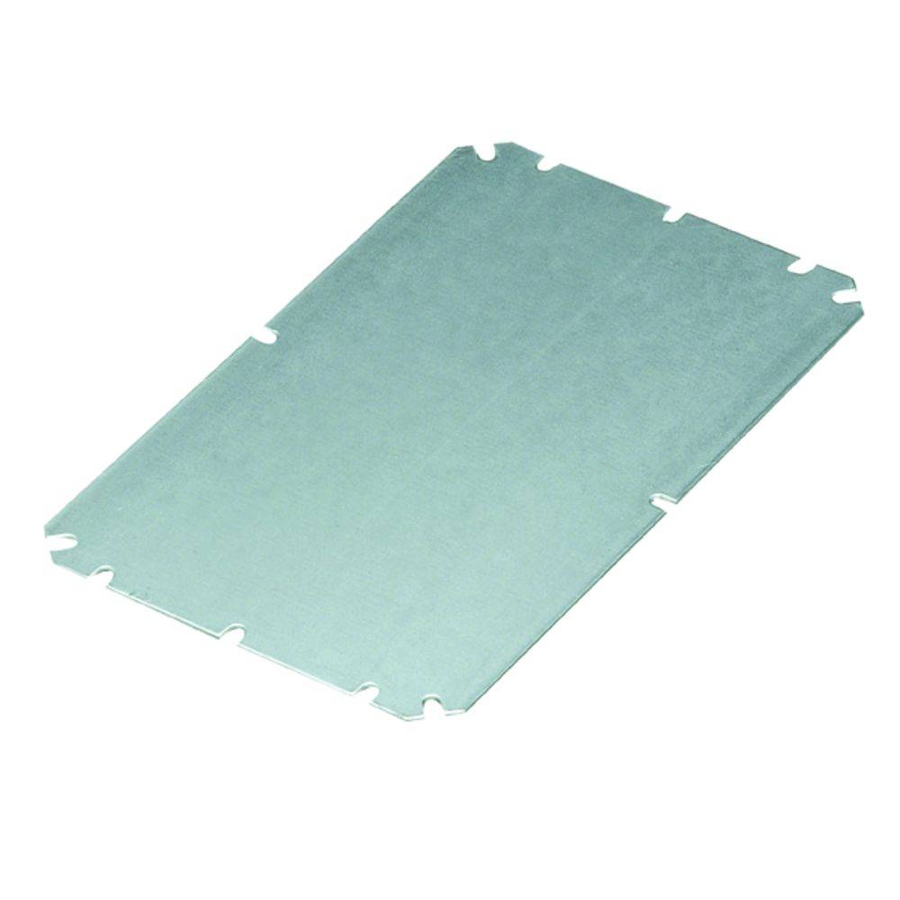 Metallplatte aus verzinktem Stahl mit rechteckiger Form und leicht gebogenen Kanten.