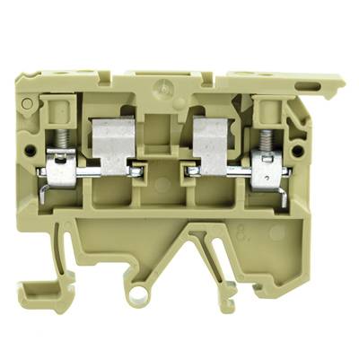 Beige elektrischer Sicherungsträger mit zwei Sicherungshaltern und Metallkomponenten, zeigt die interne Struktur der Sicherungseinheit.