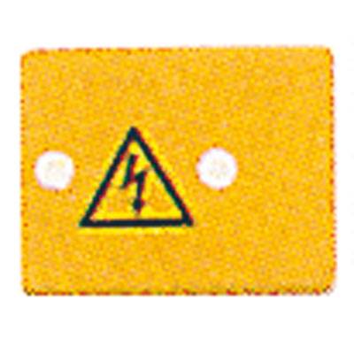Gelbes Warnschild mit schwarzem Blitzsymbol.