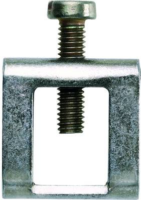 Ein rechteckiger Metallrahmen mit einem länglichen Gewindebolzen und einer flachen Schraube oben, die zur Befestigung dient.