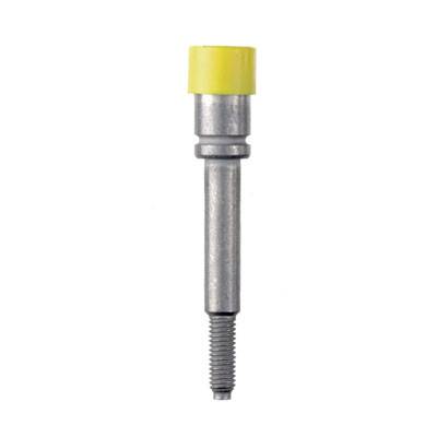 Metallstift mit gelbem Kunststoffkopf und Schraubgewinde unten. Geeignet für mechanische Verbindungen oder Befestigungen.