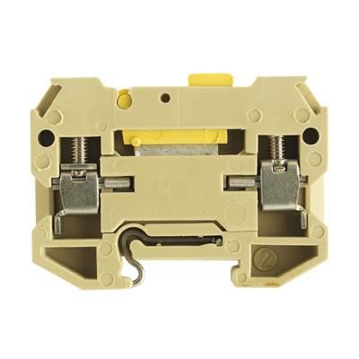 Ein kompakter, beiger elektrischer Anschlussblock mit Metallteilen, vermutlich für die Verdrahtung oder zur Verbindung von Leitungen.