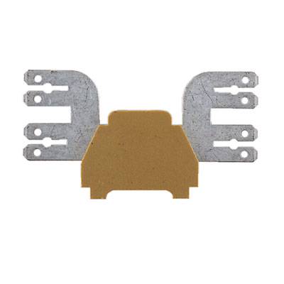 Ein gelber elektrischer Bauteil mit sechs metallischen Anschlüssen symmetrisch angeordnet; dient als Schutzkomponente in Schaltungen.