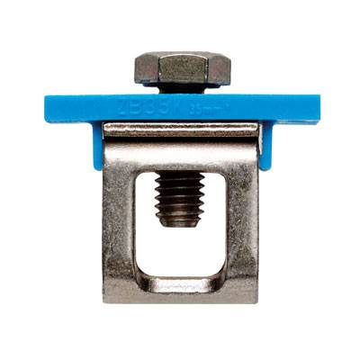 Metallschraube in einem blauen Kunststoffhalter.